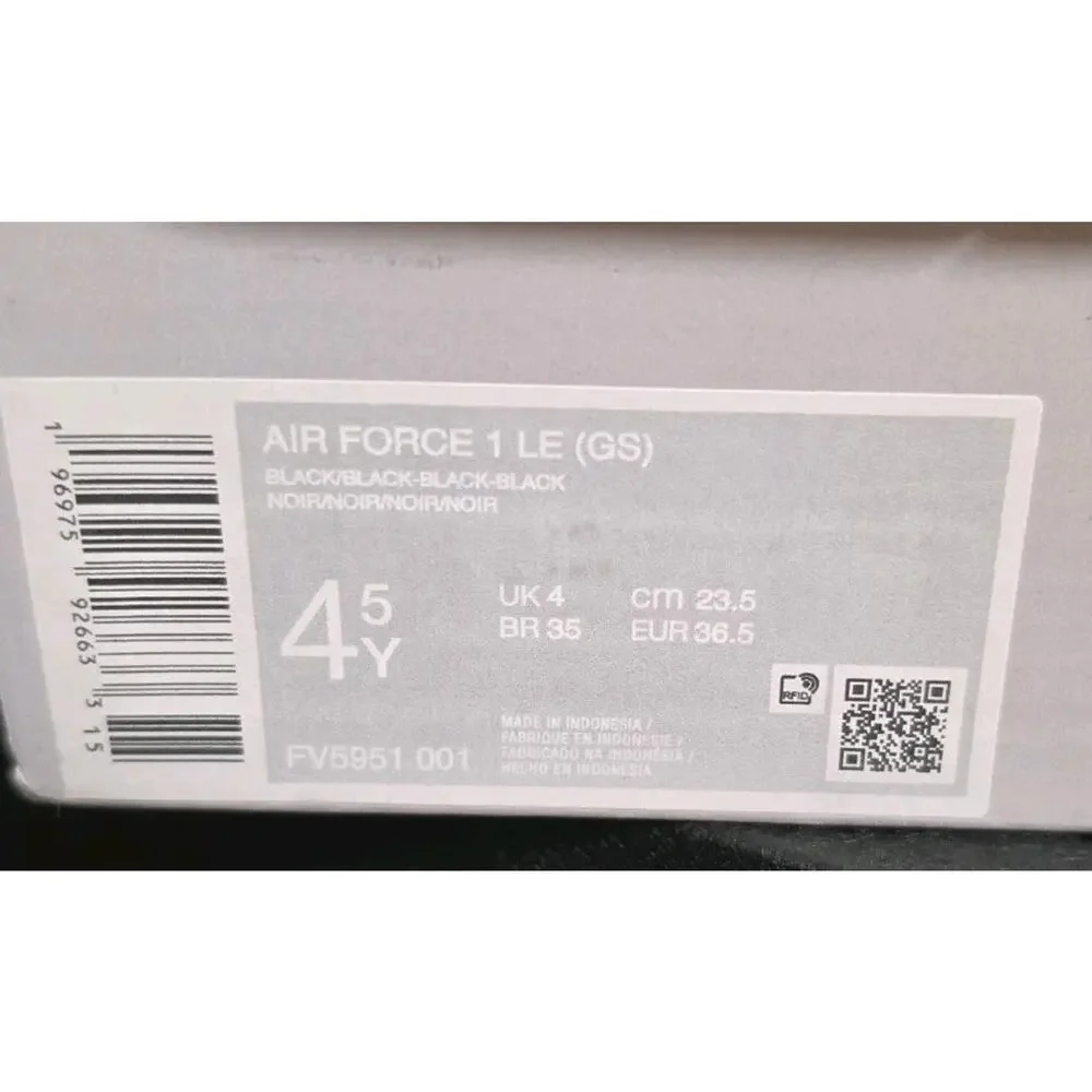Size 4.5 (GS) - Nike Air Force 1 LE Low Triple Black